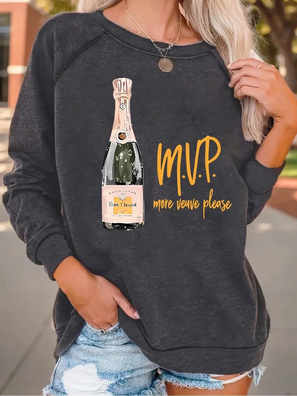 M.V.P. Graphic Sweatshirt - Dark Charcoal with Mustard Print